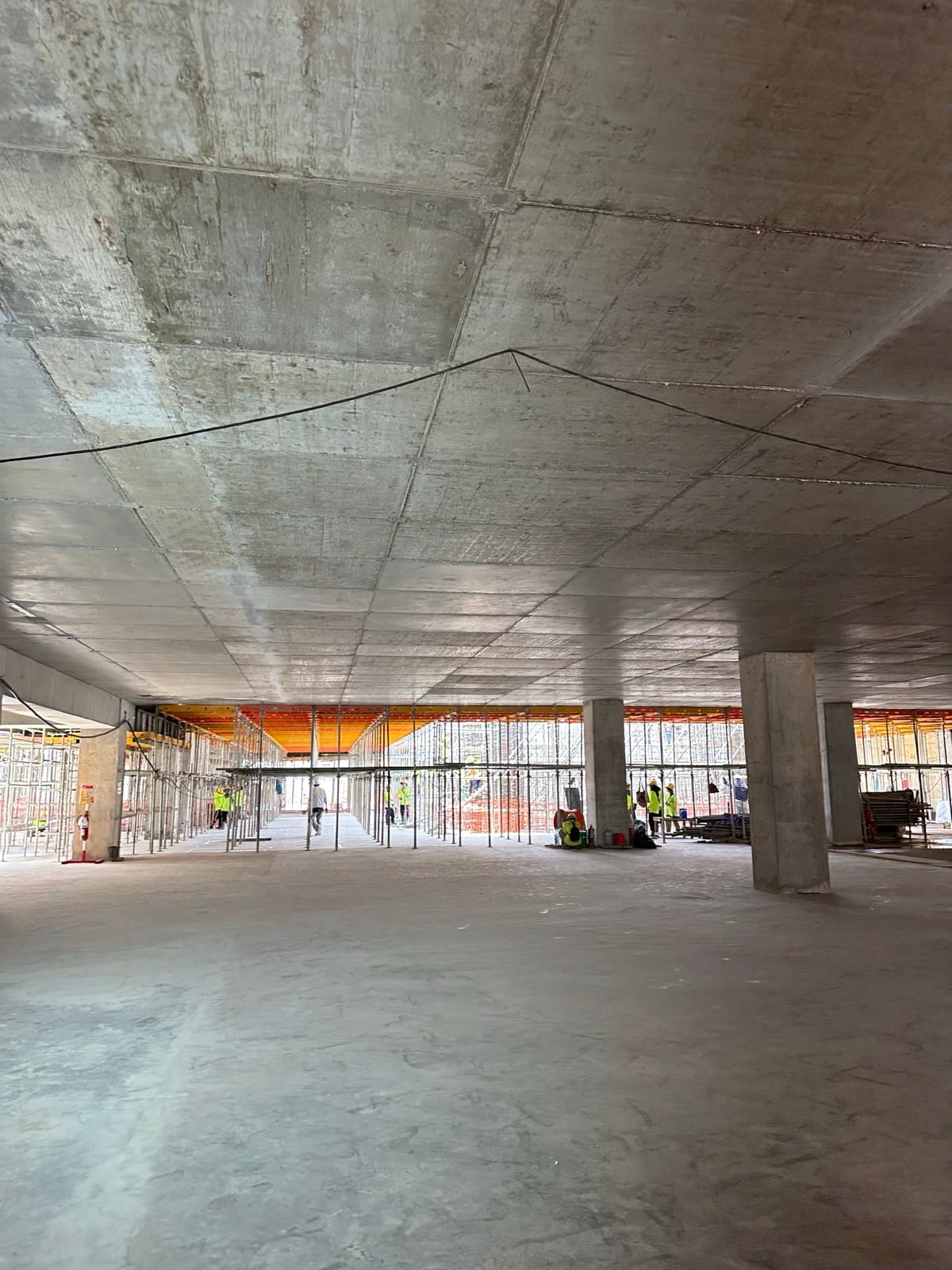 Interior view of a completed concrete floor slab and columns
