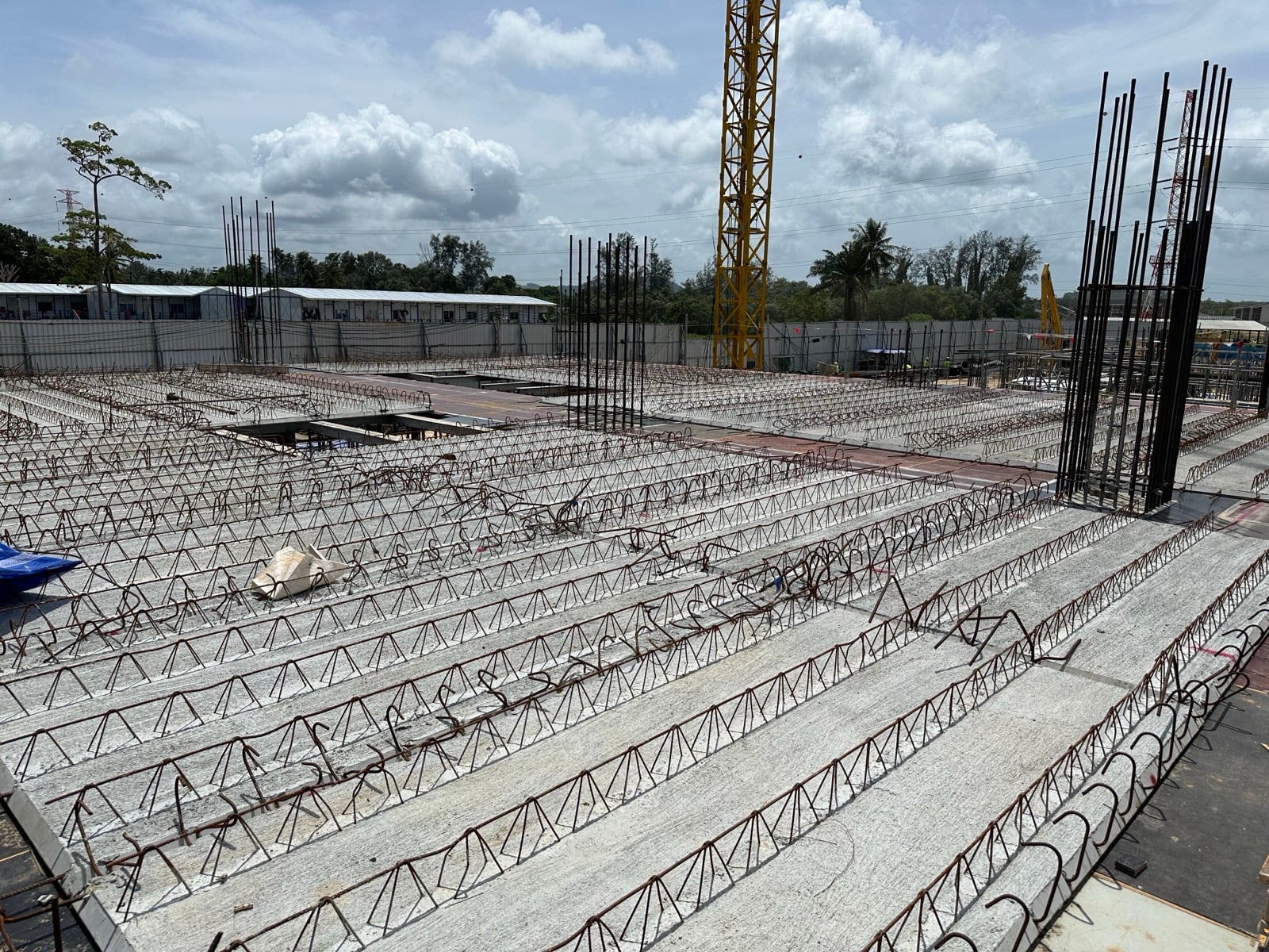 Wide view of reinforcement mesh across a floor slab deck